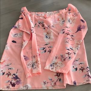 Sheer pink and floral blouse